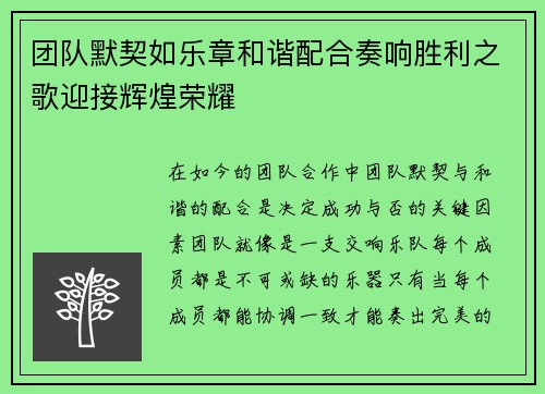 团队默契如乐章和谐配合奏响胜利之歌迎接辉煌荣耀